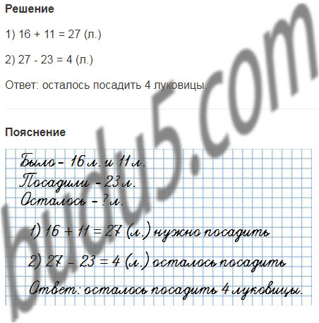 Садовнику надо посадить 16 луковиц и 11 луковиц лилий схема к задаче